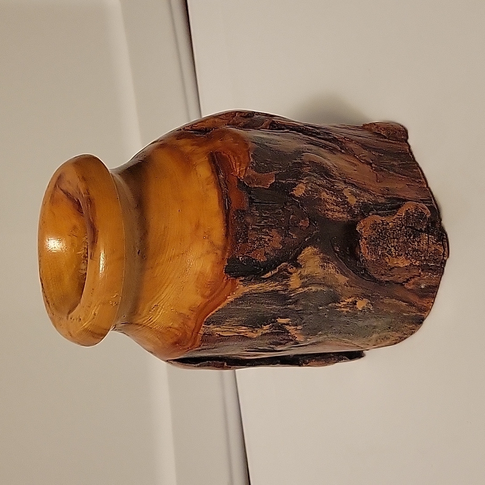 Rustic Wooden Log Vase- Hand Carved, Signed, Artist Proof